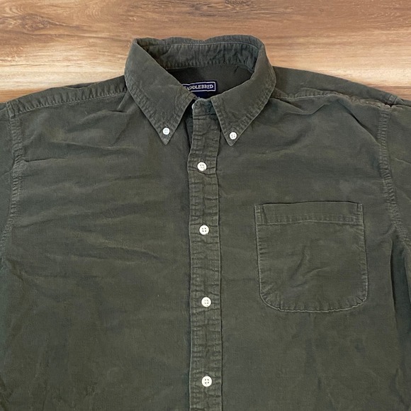 SADDLEBRED Corduroy Shirt Mens Large Olive Green Button Up - Picture 1 of 8